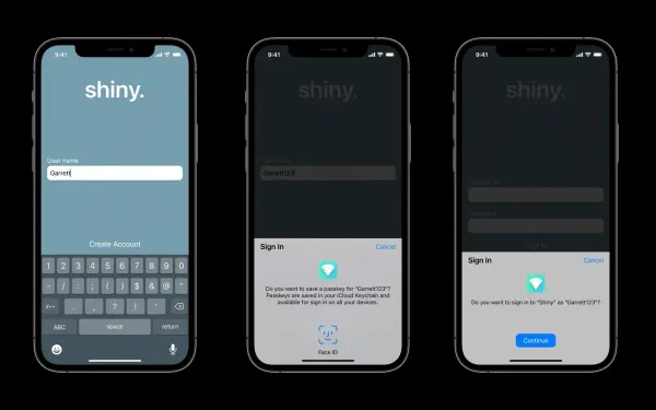 Demo of passkeys in a demo app called shiny.